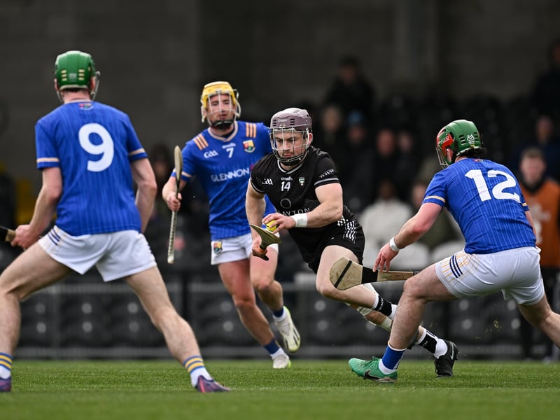 Caption: Andrew Kilcullen of Sligo in action against Maitiu O’Donohoe of Longford, right, during the Allianz Hurling League Division 4 final match between Sligo and Longford at Markievicz Park in Sligo. Photo by Seb Daly/Sportsfile
