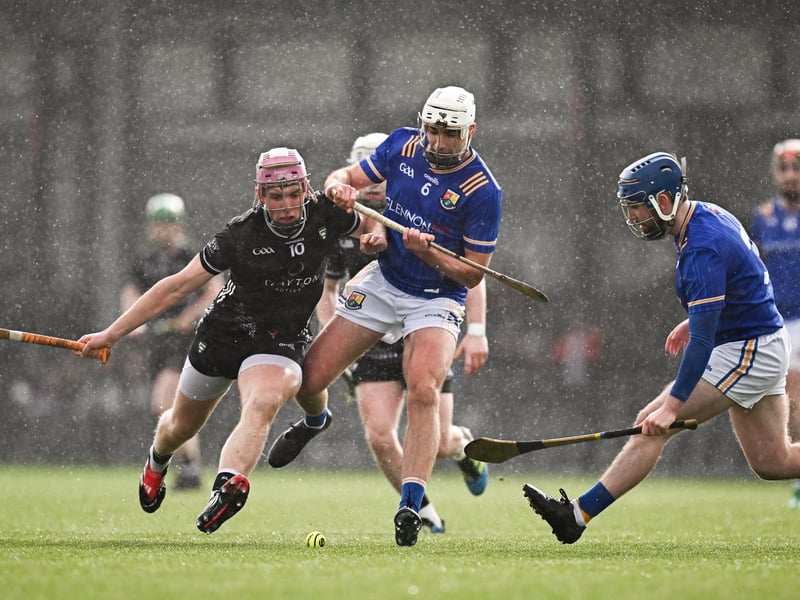 Caption: Daniel Rolston of Sligo in action against Longford players Cathal Mullane, centre, and Seán Lancaster during the Allianz Hurling League Division 4 final match between Sligo and Longford at Markievicz Park in Sligo. Photo by Seb Daly/Sportsfile