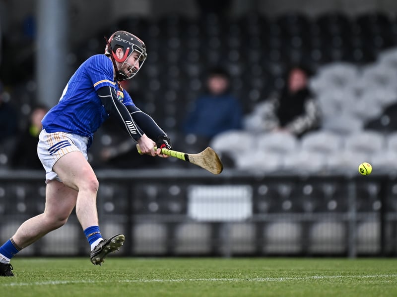 Caption: Mícheál Mulcahy of Longford scores his side's second goal during the Allianz Hurling League Division 4 final match between Sligo and Longford at Markievicz Park in Sligo. Photo by Seb Daly/Sportsfile