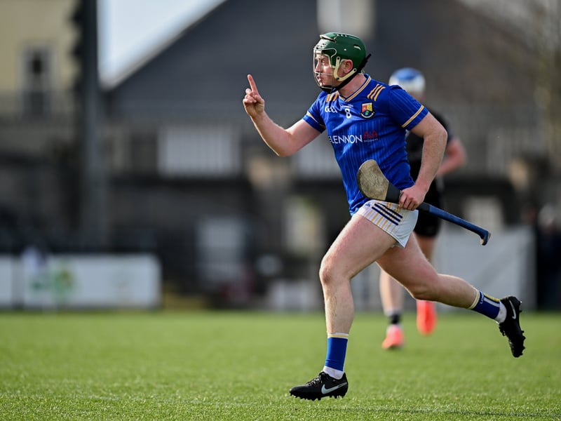 Caption: Rueben Murray of Longford celebrates after scoring his side's fourth goal during the Allianz Hurling League Division 4 final match between Sligo and Longford at Markievicz Park in Sligo. Photo by Seb Daly/Sportsfile