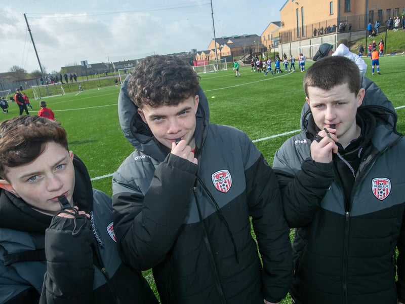 Three of the young referees who helped out at the weekend's Sean O'Kane Memorial Cup.