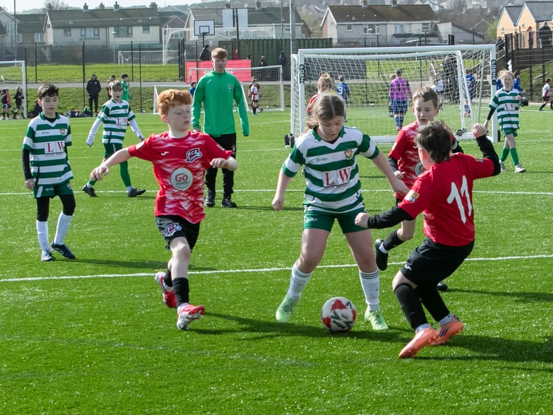 Action from the 2016s Sean O'Kane Cup between Maiden City Soccer and Cockhill Celtic.
