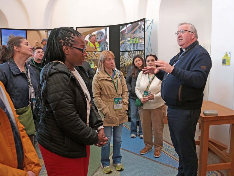 Caption: Longford Age Friendly Ambassador Eamon Brennan and Fr James MacKiernan give a guided tour of St Mel’s Cathedral to the ICMA delegates Picture: Shelley Corcoran