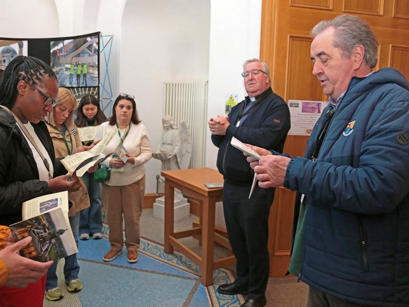 Caption: Longford Age Friendly Ambassador Eamon Brennan and Fr James MacKiernan give a guided tour of St Mel’s Cathedral to the ICMA delegates Picture: Shelley Corcoran
