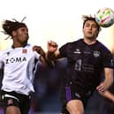 Gianfranco Facchineri of Galway United in action against Gbemi Arubi of Dundalk during the SSE Airtricity Men's Premier Division match between Dundalk and Galway United at Oriel Park. 