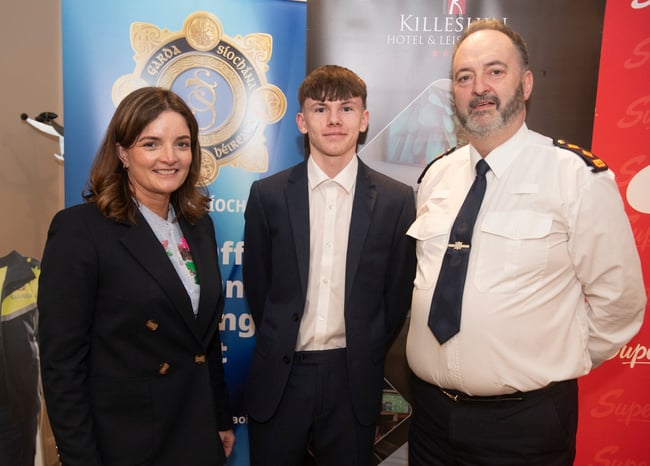 Garda Youth Award recipient Ryan Mannion with Garda Jane Ryan and Chief Superintendent Tony Lonergan.
