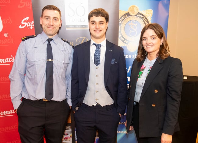 Garda Youth Award recipient Liam Whelan with Garda Donal Bigley and Garda Jane Ryan.