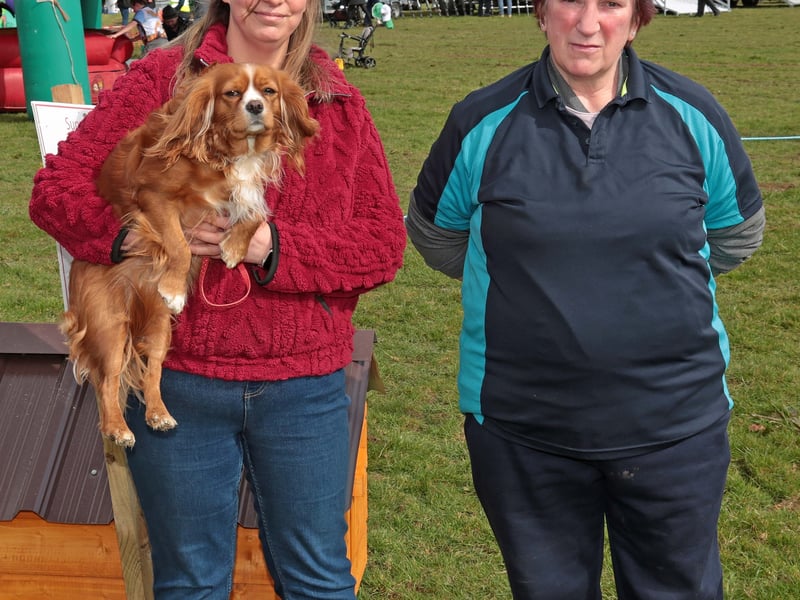 Caption: Jenny White with Ruby and Annmarie Gray, who was organiser of the Dog Show Picture: Shelley Corcoran
