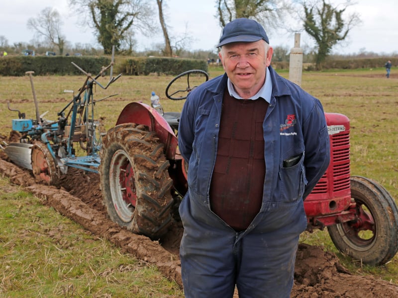 Caption: Pat Connolly with his vintage tractor at the ploughing 