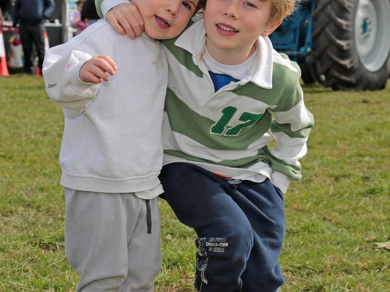 Caption: Young farming and ploughing enthusiasts Charlie and Harry Bushell having a great day out in Ballymahon. Picture: Shelley Corcoran