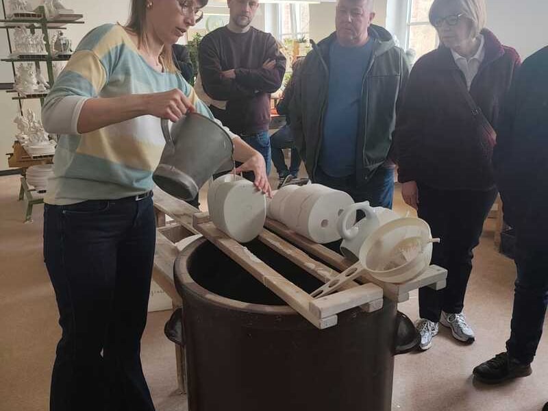 Marie Simon showing how porcelain is made