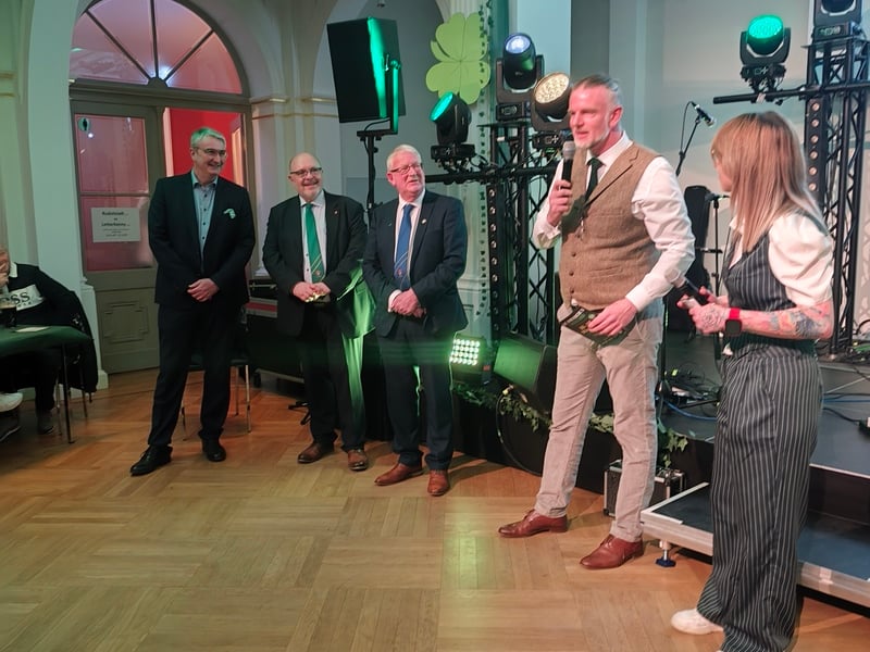 Karol Kerrane addressing the audience at the St Patrick's weekend festival