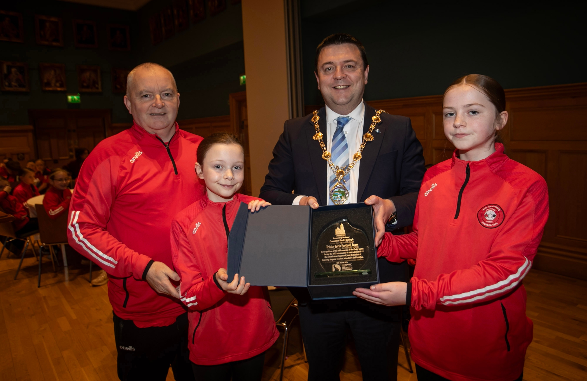 The Mayor of Derry City and Strabane District Council, Cllr Ruairí McHugh, hosted a special reception at the Guildhall on Thursday evening to celebrate the achievements of Tristar Football Club Girls following a successful 2025 season. During the event, the Mayor made a special presentation to team captains Nicole Macari and Beau Faulkner in recognition of the team’s recent accomplishments and their dedication on and off the pitch. The reception recognised the hard work, commitment and teamwork shown by the young players over the past two years, as well as the continued support of their coaches, volunteers and families who play an important role in the team’s success. Mayor McHugh said, “It was a pleasure to welcome the Tristar Football Club Girls to the Guildhall and recognise their fantastic achievements. Their dedication, teamwork and passion for the game are an inspiration, and they are wonderful ambassadors for their club and for girls’ football in our district.” Also in attendance at the presentation was club chair and coach Shaun Condren, who has played a key role in supporting the development of the team. The Mayor wished the Tristar FC Girls every success in the seasons ahead. PICTURED BELOW: The Mayor of Derry City and Strabane District Council, Ruairi McHugh pictured at the Guildhall on Thursday evening making a special presentation to Tristar FC Girls captains Nicole Macari and Beau Faulkner in recognition of the team's recent achievements during the 2025 season and in appreciation of the commitment, teamwork and dedication of its young players, coaches, volunteers and families. On left is club chair and coach Shaun Condren. (Photos: Jim McCafferty Photography) We want your photos to feature on the website via our Camera Club. Do you have a great photo from life in the locality? Whether it’s a party, wedding, communion, landscape, a quirky shot from your archives, or a simple everyday moment, we want your snapshots. We are inviting people to share photos that capture the spirit of