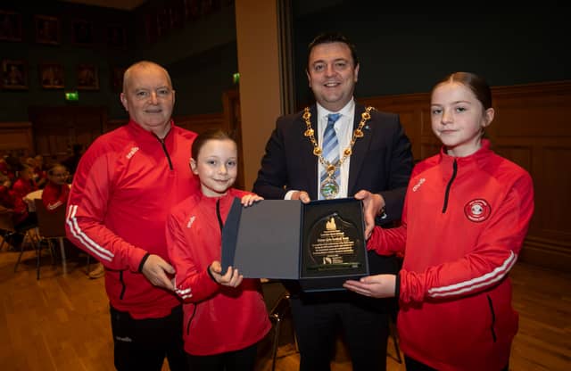 The Mayor of Derry City and Strabane District Council, Cllr Ruairí McHugh, hosted a special reception at the Guildhall on Thursday evening to celebrate the achievements of Tristar Football Club Girls following a successful 2025 season. During the event, the Mayor made a special presentation to team captains Nicole Macari and Beau Faulkner in recognition of the team’s recent accomplishments and their dedication on and off the pitch. The reception recognised the hard work, commitment and teamwork shown by the young players over the past two years, as well as the continued support of their coaches, volunteers and families who play an important role in the team’s success. Mayor McHugh said, “It was a pleasure to welcome the Tristar Football Club Girls to the Guildhall and recognise their fantastic achievements. Their dedication, teamwork and passion for the game are an inspiration, and they are wonderful ambassadors for their club and for girls’ football in our district.” Also in attendance at the presentation was club chair and coach Shaun Condren, who has played a key role in supporting the development of the team. The Mayor wished the Tristar FC Girls every success in the seasons ahead. PICTURED BELOW: The Mayor of Derry City and Strabane District Council, Ruairi McHugh pictured at the Guildhall on Thursday evening making a special presentation to Tristar FC Girls captains Nicole Macari and Beau Faulkner in recognition of the team's recent achievements during the 2025 season and in appreciation of the commitment, teamwork and dedication of its young players, coaches, volunteers and families. On left is club chair and coach Shaun Condren. (Photos: Jim McCafferty Photography) We want your photos to feature on the website via our Camera Club. Do you have a great photo from life in the locality? Whether it’s a party, wedding, communion, landscape, a quirky shot from your archives, or a simple everyday moment, we want your snapshots. We are inviting people to share photos that capture the spirit of