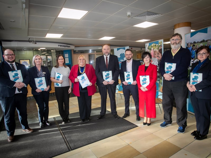 COMMUNITY IMPACT REPORT LAUNCH. . . . . .Group pictured at Derry Credit Union on Thursday afternoon last for the launch of the Irish League of Credit Unions 'First Community Impact Report for Credit Unions.' Included at front, from left are Christopher Kerrigan, committee, Clare McLaughlin, Head of Operations, DCU, Roisin O'Reilly, CEO, Waterside Credit Union, Delma Boggs, President, Derry Credit Union, Martin Fisher, Head of Northern Ireland, Irish League of Credit Unions, Frank Doherty, CEO, Pennyburn Credit Union, Patricia Doherty, Vice President, Irish League of Credit Unions, Sean Hegarty, Acting CEO, Derry Credit Union, and Karen Doran, Finance Manager, Derry Credit Union. (Photos: Jim McCafferty Photography)