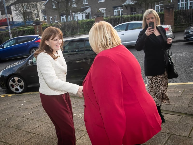Delma Boggs, President, Derry Credit Union pictured welcoming Minister for the Economy Dr. Caoimhe Archibald to DCU on Thursday afternoon.