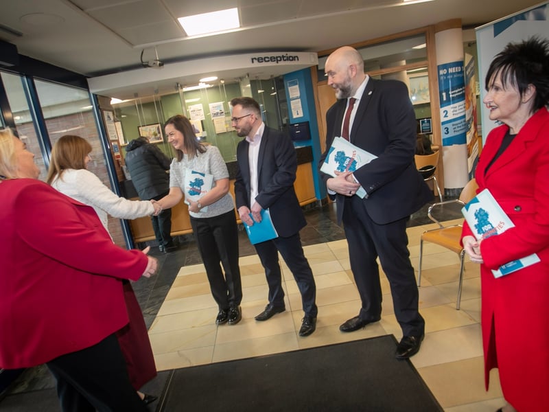 Minister for the Economy Dr. Caoimhe Archibald pictured on her visit to Derry Credit Union on Thursday.