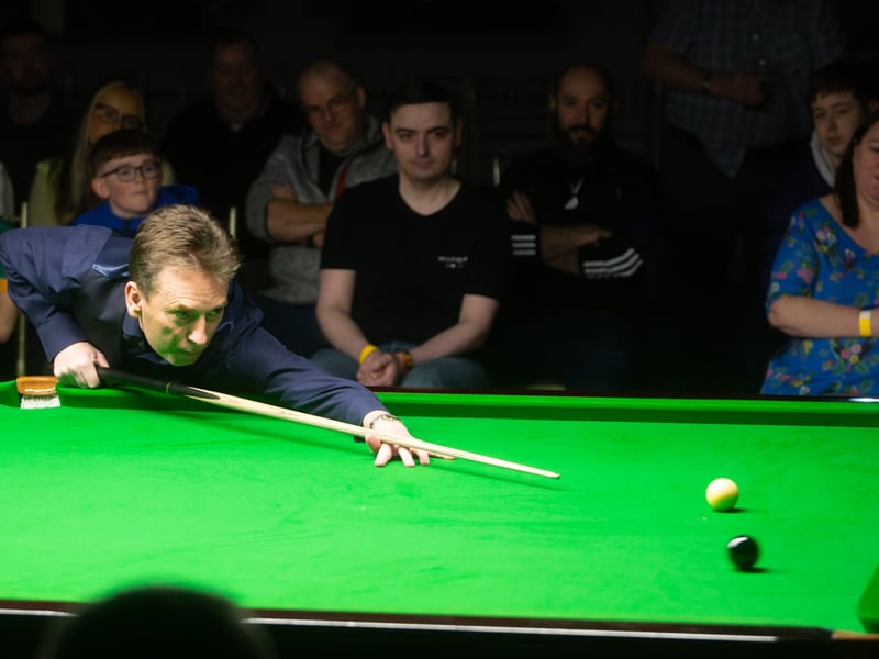 Ken Doherty pots the final black in the first frame of his exhibition match on Thursday night.