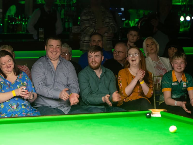 Snooker fans enjoying some of Ken Doherty's stories during the exhibition at the Bridge Hotel on Thursday night.