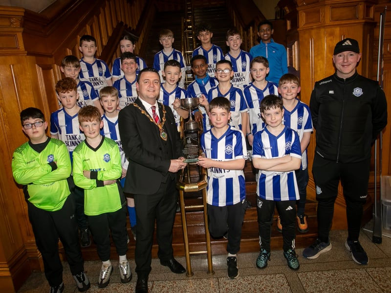 The Culmore Youth FC under-12 squad receiving a special presentation from the Mayor, Ruriari McHugh at the Guildhall on Tuesday evening. The presentation marked the achievements of the club's teams during the 2025 season and in appreciation of the commitment, teamwork and dedication of its young players, coaches, volunteers and families.