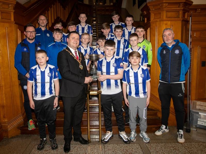 The Culmore Youth FC under-13 squad receiving a special presentation from the Mayor, Ruriari McHugh at the Guildhall on Tuesday evening. The presentation marked the achievements of the club's teams during the 2025 season and in appreciation of the commitment, teamwork and dedication of its young players, coaches, volunteers and families.