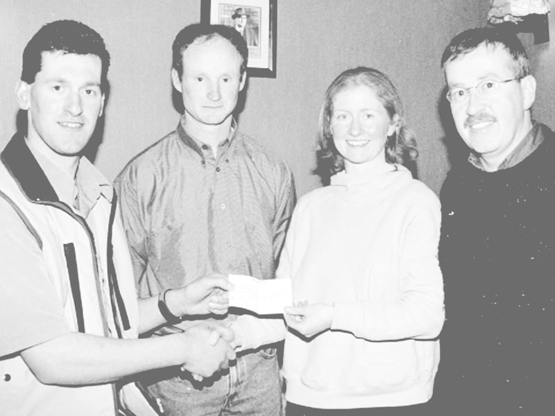 Use the Next > above or below to go through the gallery Caption: 2001: Kevin Gillen of Moydow GAA lotto committee presenting Chrissie Hardiman, Longford the joint lotto draw winner with her cheque. Picture includes Ian Farrell and Ray Connell. The seller was Louise Gillen