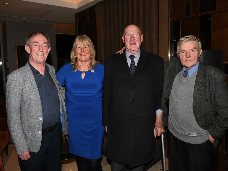 Caption: At the 67th Longford Association in London dinner dance in the Clayton Hotel, Chiswick in West London last Saturday night were l to r; Seán Ó Súilleabháin (Colmcille), Lucia Butler from the Wexford Association in London, Jim Curran (Colmcille) and John Gilmartin from the Leitrim Association in London. Seán is the author of Longford's Republican Story 1900 -2000. Picture: Malcolm McNally Photography