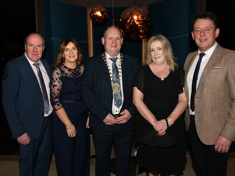 Caption: Paddy Keogh (Killoe), Hilary Gaffney (Killoe), Longford County Council Cathaoirleach Cllr Turlough McGovern, Christine Keogh (Newtownforbes) and Longford Municipal District Cathaoirleach Cllr Gerry Hagan enjoying the 67th Longford Association in London dinner dance in the Clayton Hotel, Chiswick Picture: Malcolm McNally Photography