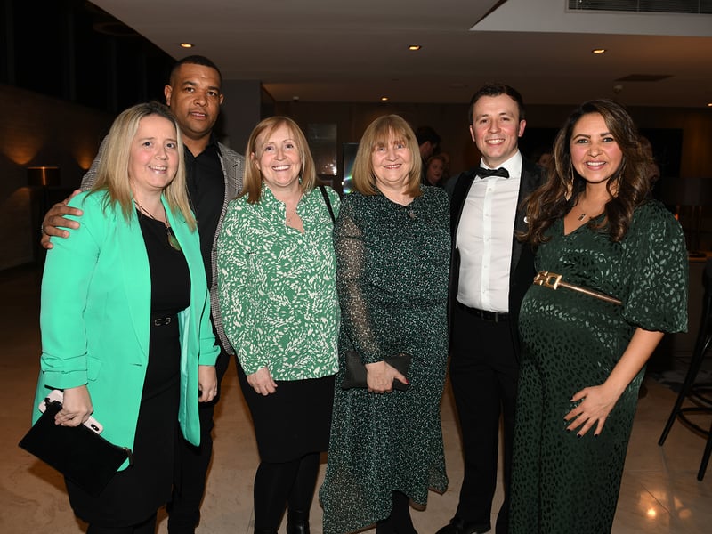 Caption: Karen and EJ Barton, Margaret O’Neill, Marie Galal, John Glennon (Lanesboro) and Emma Galal. Picture: Malcolm McNally Photography