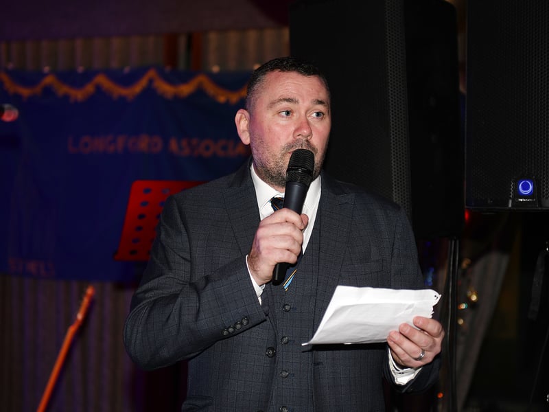 Caption: Longford Association London Vice Chairperson Ciaran McGann (Kenagh) who was also MC for the evening. Picture: Malcolm McNally Photography