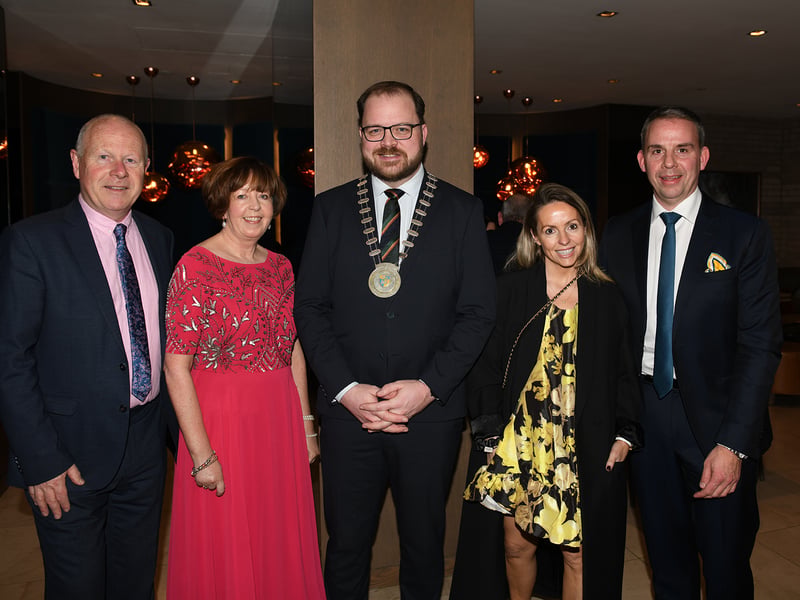 Caption: Longford County Council Chief Executive Paddy Mahon and his wife Marie, Cathaoirleach of Longford County Council Cllr Colm Murray, Louise Brennan and Mark Cunningham (Ballinamuck) at the 68th annual Longford Association London dinner and dance in  the Clayton Hotel Chiswick in West London on Saturday, February 3 Picture: Malcom McNally Photography 