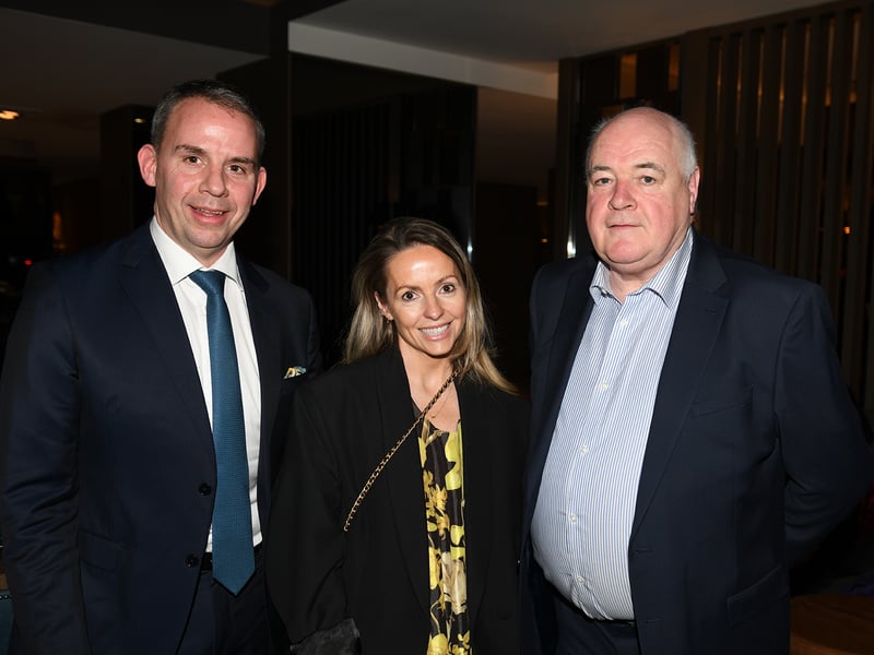 Caption: Mark Cunningham and Louise Brennan (Ballinamuck) and Jim Keogh (Killoe) at the 68th annual Longford Association London dinner and dance in  the Clayton Hotel Chiswick in West London on Saturday, February 3 Picture: Malcom McNally Photography 