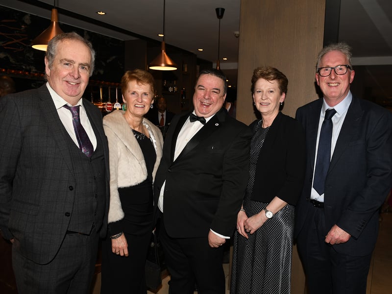 Caption: Longford Association in London President Aiden Ganley (Lanesboro) is pictured centre with Harry and Colette Skelly (Longford Town) and Loretta and Kevin Butler (Lanesboro) at the 68th annual Longford Association London dinner and dance in  the Clayton Hotel Chiswick in West London on Saturday, February 3 Picture: Malcom McNally Photography 