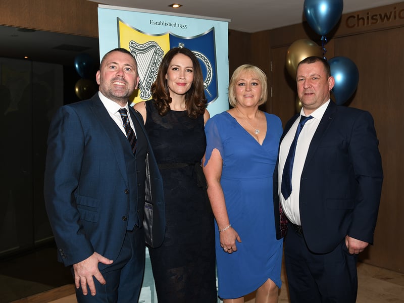 Caption: Longford Association in London Vice Chairperson Ciaran McGann (Kenagh), his wife Lora (Drumlish), Denise Hughes (Kenagh) and Paul Hughes (Ballymahon) enjoying the 68th annual Longford Association London dinner and dance in  the Clayton Hotel Chiswick in West London on Saturday, February 3 Picture: Malcom McNally Photography 