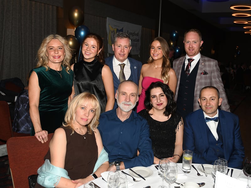 Caption: Ciaran Horohoe (Lanesboro) from Horohoe Construction is pictured standing centre with family and friends. Horohoe Construction were one of the main sponsors of the 68th annual Longford Association London dinner and dance in  the Clayton Hotel Chiswick in West London on Saturday, February 3 Picture: Malcom McNally Photography