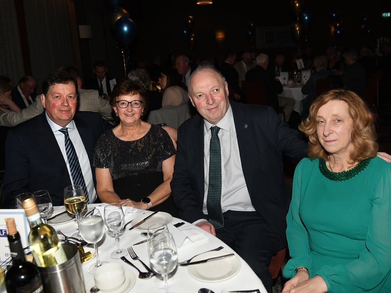 Caption: Chairperson of Longford GAA Albert Cooney and his wife Carolyn and Sean Connolly from the Embassy of Ireland and his wife Frances at the 68th annual Longford Association London dinner and dance in  the Clayton Hotel Chiswick in West London on Saturday, February 3 Picture: Malcom McNally Photography