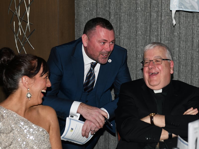 Caption: Niamh Donlon, Longford Association in London Vice Chairperson Ciaran McGann (Kenagh) and the Bishop of Ardagh and Clonmacnois Paul Connell. at the 68th annual Longford Association London dinner and dance in  the Clayton Hotel Chiswick in West London on Saturday, February 3 Picture: Malcom McNally Photography
