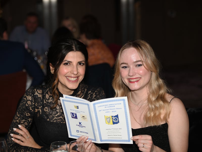Caption: Teresa Corigliano from Italy and Karolina Heneghan from Lanesboro enjoying the 68th annual Longford Association London dinner and dance in  the Clayton Hotel Chiswick in West London on Saturday, February 3 Picture: Malcom McNally Photography