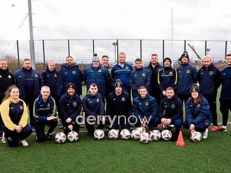 IFA coach Ronan O’Donnell facilitator with Don Boscos coaches who took part in the the IFA NCC Coaching Course at Leafair pitches.
