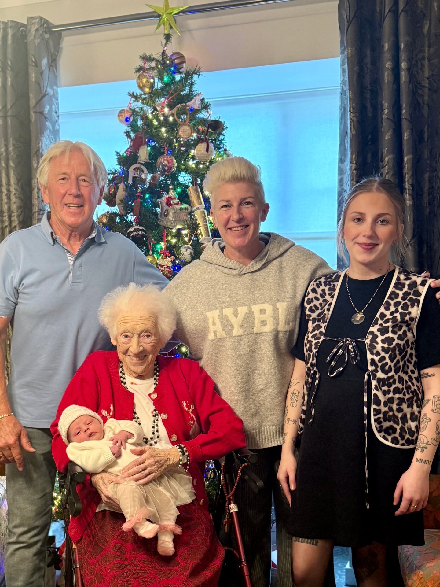 A great, great grandmother (96) from Clane, Co Kildare was recently pictured with her granddaughter and five generations of her family.