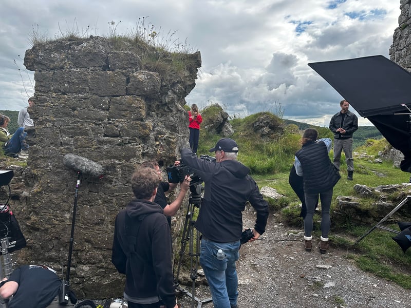 The Stones of Dunamase Castle crew setting up a shot.