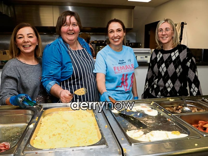 Serving up the breakie, from left, are Marie Rose, Joanna, Sarah and Debbie.