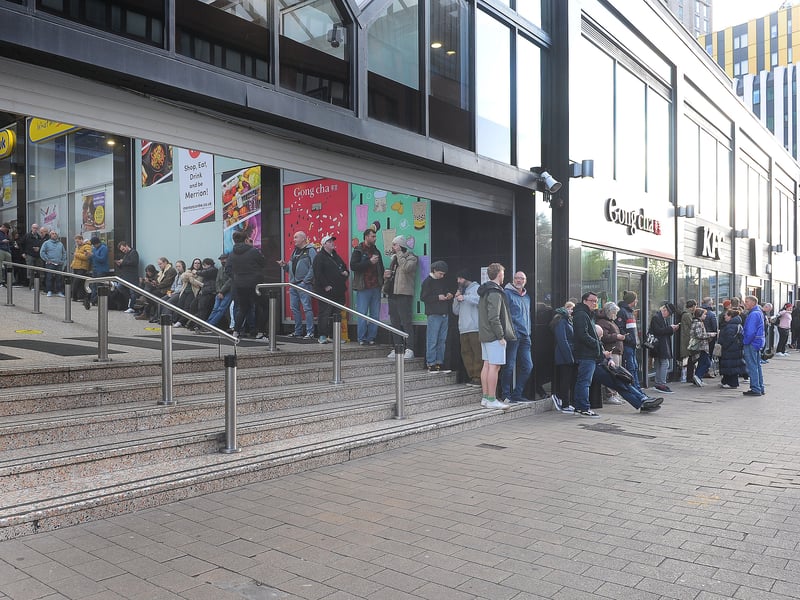Record Store Day queue at Jumbo Records in the Merrion Centre, Leeds