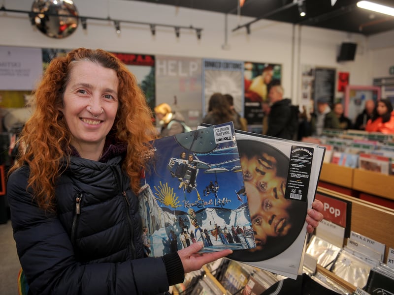 Linda Rutherford of Roundhay was happy with her new records at Jumbo Records.