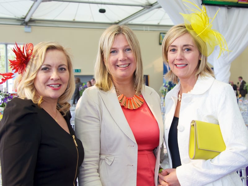 Caption: Caroline Mahon, Cathy Lynch, Sonia Flynn, Flynn Life & Pensions, pictured a the Longford GAA Race Day at the Punchestown Racing Festival, Wednesday, April 30. Photo Tony Keane.