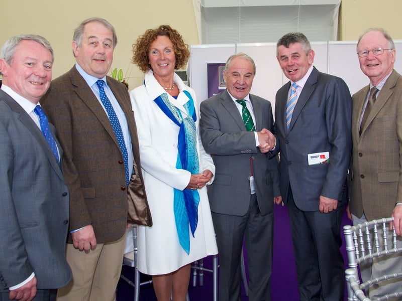 Caption: Seamus Butler, Derick Turner, Olive Robinson, Pat Fitzgerald, President of the IRFU and Martin Skelly, Anthony Bannon.