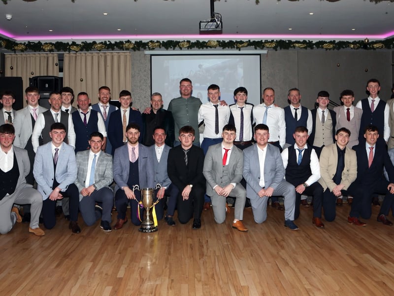 CAPTION: 2024 Junior A Champions Grattan Og squad pictured with their management team at last Saturday's dinner dance celebration in the Longford Arms Hotel
