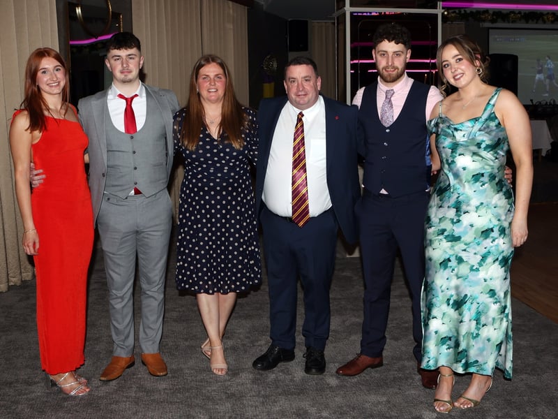 CAPTION: Sophie Mulhern, Gary, Georgina, Michael and John Hand with Niamh Shea