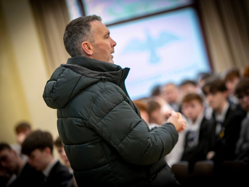 Oisin McConville addressing the attendance at Wednesday's event in St. Columb's College.