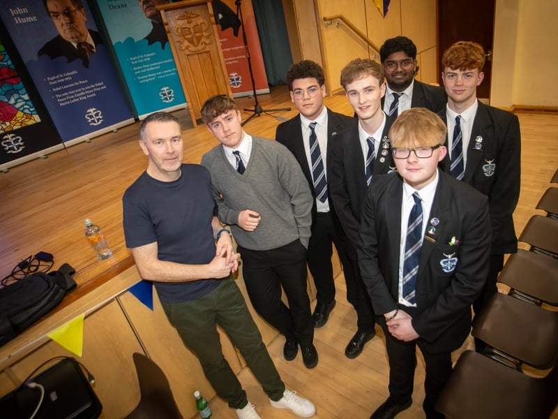 Oisin pictured with some of the Senior Prefect team at St. Columb's College.